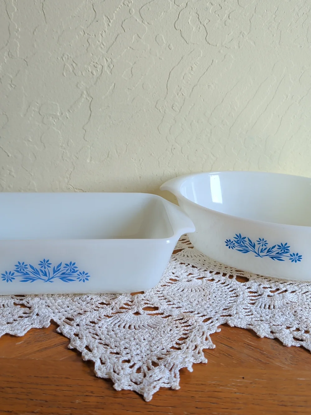 Anchor Hocking White Milk Glass Dish with Blue Floral Accent